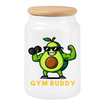 Fitness Avocado Gym Buddy Krafttraining Cartoon - Keksdose mit Holzdeckel - Weiß - Vorne