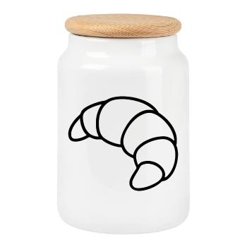 Croquis de croissant – Motif du petit-déjeuner français - Boîte à biscuits avec couvercle en bois - blanc - Devant