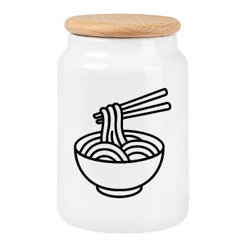 Ramen bowl sketch – minimalist design - Cookie Jar with Wooden Lid - white - Front