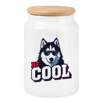 Be Cool - Siberian Husky - Cookie Jar with Wooden Lid - white - Front