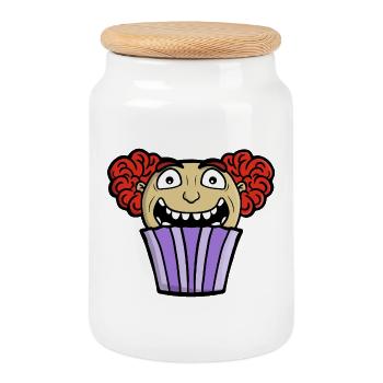 Clown cupcake effrayant - Boîte à biscuits avec couvercle en bois - blanc - Devant