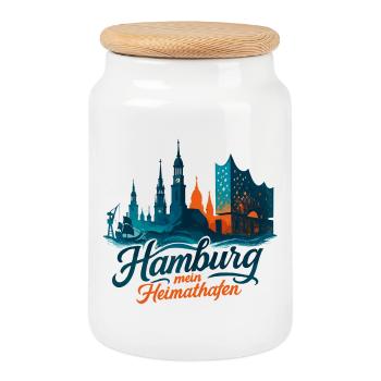 Hamburg Heimathafen Silhouette Gift Maritime - Cookie Jar with Wooden Lid - white - Front