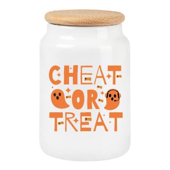 Cheat or Treat – Halloween for gamer ghosts - Cookie Jar with Wooden Lid - white - Front