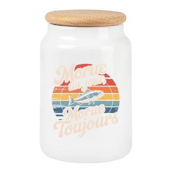 Morue Un Jour Morue Toujours - Boîte à biscuits avec couvercle en bois - blanc - Devant