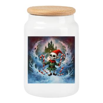 Weihnachten Skelett Elf - Keksdose mit Holzdeckel - Weiß - Vorne