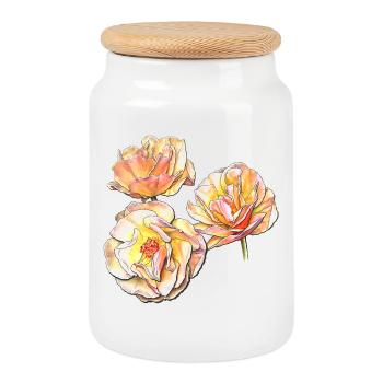 Trois fleurs de rose jaune rose dessin au crayon de couleur - Boîte à biscuits avec couvercle en bois - blanc - Devant