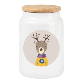Deer Circle Hunter Kids Forest Autumn Christmas - Cookie Jar with Wooden Lid - white - Front