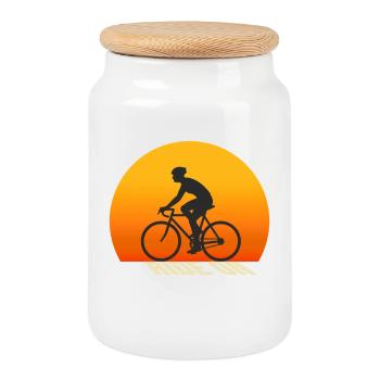 Ride On – Un design de vélo minimaliste au soleil - Boîte à biscuits avec couvercle en bois - blanc - Devant