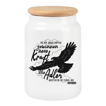 Jesaja 40 31 - Wie Adler Lettering - Keksdose mit Holzdeckel - Weiß - Vorne