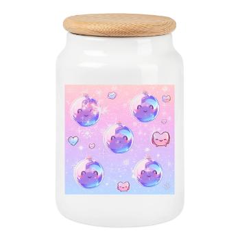 Dreamy Sparkle Pastel Kawaii Ball Ornaments - Cookie Jar with Wooden Lid - white - Front