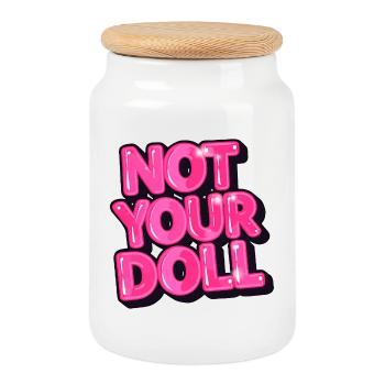 Nicht deine Puppe Bold Pink Grafikdesign - Keksdose mit Holzdeckel - Weiß - Vorne