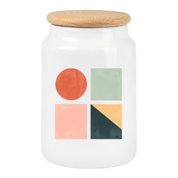 Minimal Geometric Shapes — Modern Abstract Art - Cookie Jar with Wooden Lid - white - Front