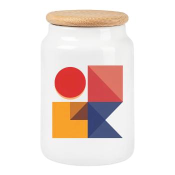 Bold Geometric Shapes — Modern Abstract Design - Cookie Jar with Wooden Lid - white - Front