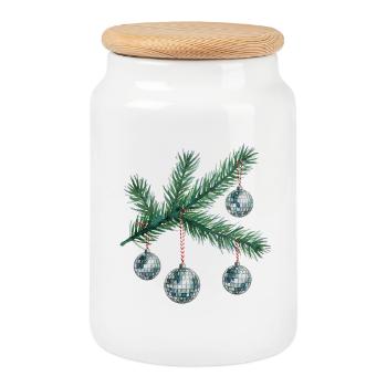 Ornements disco de branche de sapin - Boîte à biscuits avec couvercle en bois - blanc - Devant