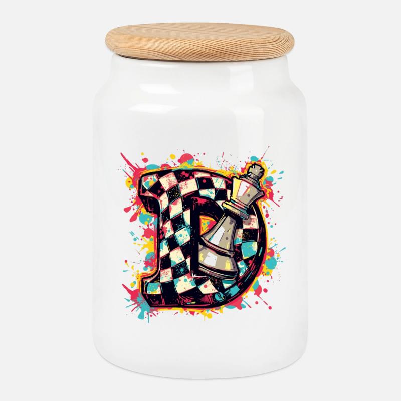 Lady Graffiti Color Explosion Chess Player - Cookie Jar with Wooden Lid - white