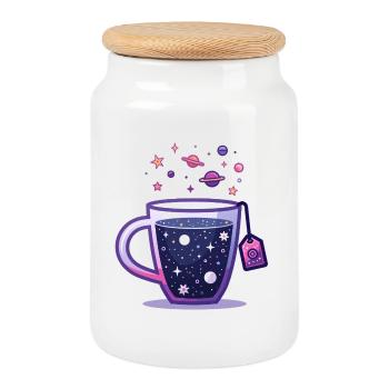 Universum-Tee Galaxie in der Tee Tasse - Keksdose mit Holzdeckel - Weiß - Vorne