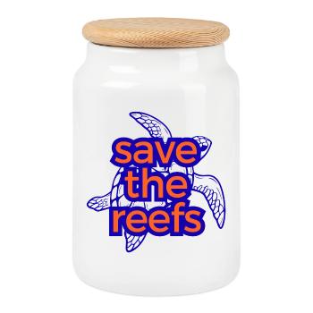 Rettet die Riffe – Save the Reefs - Cookie Jar with Wooden Lid - white - Front