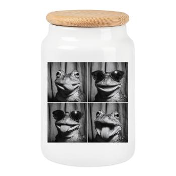 Drôle de grenouille Photo Box Selfie - Boîte à biscuits avec couvercle en bois - blanc - Devant