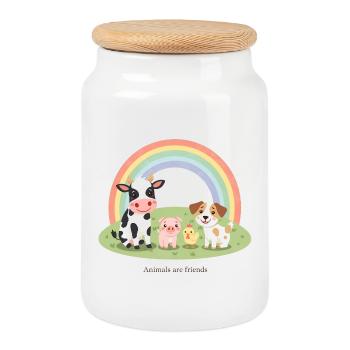 Les animaux sont des amis Pastel Ferme Design de ferme - Boîte à biscuits avec couvercle en bois - blanc - Devant