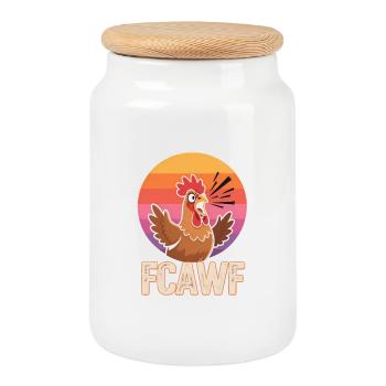 Drôle de poulet F-CAW-F disant cadeau de la ferme - Boîte à biscuits avec couvercle en bois - blanc - Devant