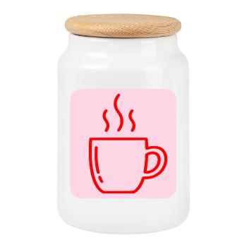 COFFEE CUP COFFEE DRINKER - Cookie Jar with Wooden Lid - white - Front