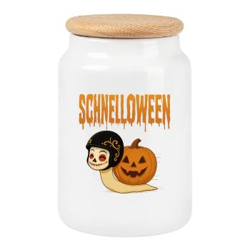 Schnelloween - die Halloween Queen | Wortwitz - Keksdose mit Holzdeckel - Weiß - Vorne