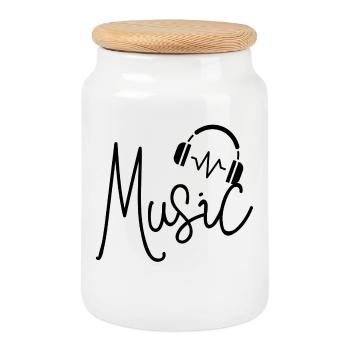 Music - Cookie Jar with Wooden Lid - white - Front