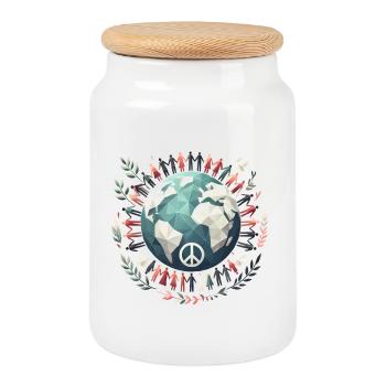 Globe de la paix mondiale cercle colombes - Boîte à biscuits avec couvercle en bois - blanc - Devant