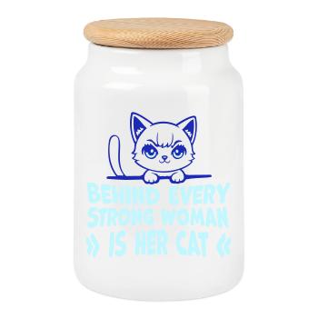 Derrière chaque femme forte se trouve son chat Spruch Katze - Boîte à biscuits avec couvercle en bois - blanc - Devant