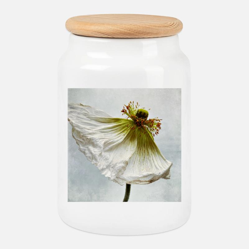 Coquelicot blanc - Boîte à biscuits avec couvercle en bois - blanc
