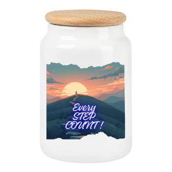 Chaque Pas Compte Horizon Neon - Boîte à biscuits avec couvercle en bois - blanc - Devant