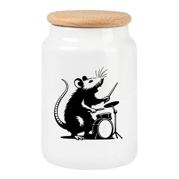 DrummerMaus Silhouette - Cookie Jar with Wooden Lid - white - Front