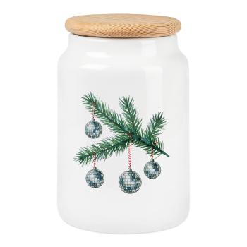 Boules disco sur le sapin de Noël - Boîte à biscuits avec couvercle en bois - blanc - Devant