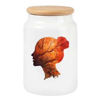 Autumn Silhouette Woman – Elegant Portrait - Cookie Jar with Wooden Lid - white - Front