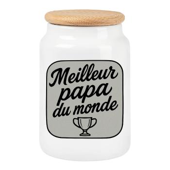 Meilleur Papa du Monde - Fête des Pères - Cadeau - Boîte à biscuits avec couvercle en bois - blanc - Devant