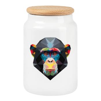 Portrait de singe géométrique arc-en-ciel Low Poly Art - Boîte à biscuits avec couvercle en bois - blanc - Devant