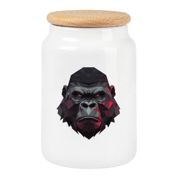 Polygon gorilla with red eyes - Cookie Jar with Wooden Lid - white - Front