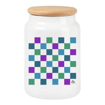 Schachbrett - Design by Belly Buitton - Keksdose mit Holzdeckel - Weiß - Vorne