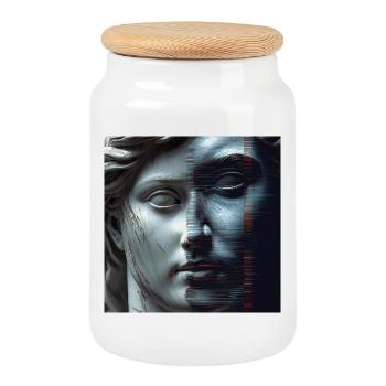 Antiquity meets glitch - Cookie Jar with Wooden Lid - white - Front