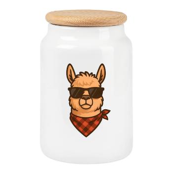 Lama élégant en lunettes de soleil - Boîte à biscuits avec couvercle en bois - blanc - Devant