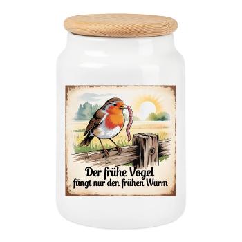 The early bird only catches the early worm - Cookie Jar with Wooden Lid - white - Front