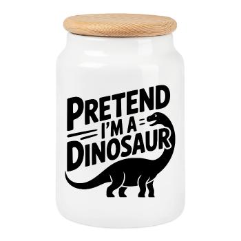 Pretend I’m a Dinosaur - Cookie Jar with Wooden Lid - white - Front