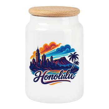 Honolulu Waikiki Hauptstadt Hawaii Aloha Geschenk - Keksdose mit Holzdeckel - Weiß - Vorne