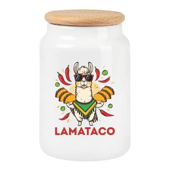 LamaTaco Fiesta Llama - Cookie Jar with Wooden Lid - white - Front