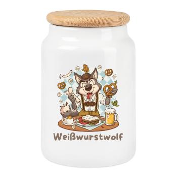 Weißwurstwolf Kochheld Bavarian - Keksdose mit Holzdeckel - Weiß - Vorne