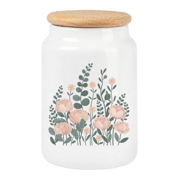 Boho Flowers – Blooming Harmony - Cookie Jar with Wooden Lid - white - Front