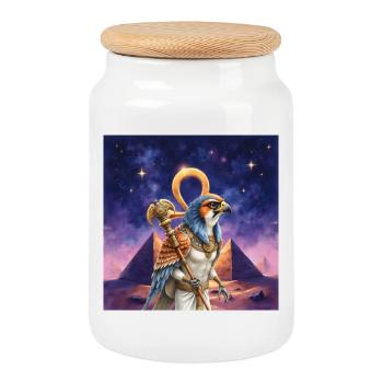Pharaon Guerrier Oiseau - Boîte à biscuits avec couvercle en bois - blanc - Devant