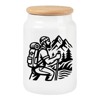 Randonneur - Boîte à biscuits avec couvercle en bois - blanc - Devant