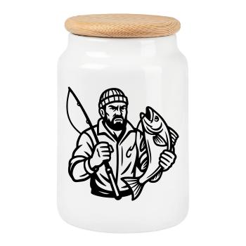 Angler - Cookie Jar with Wooden Lid - white - Front
