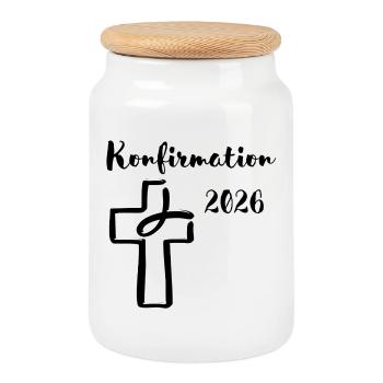 Confirmation 2026 Fish dipping into the cross - Cookie Jar with Wooden Lid - white - Front